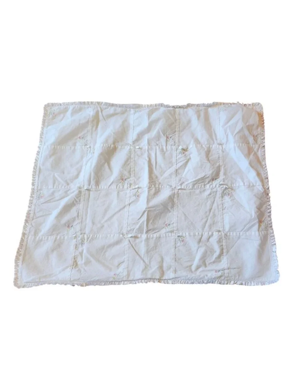 Carters Sweet Daisy Baby Blanket White Patchwork Satin Floral Ruffle Edge